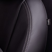 Авточехлы «Lord Auto Турин Экокожа» Nissan Juke l 05.2011-01.2020 г.в., раздельная задняя спинка (YF15 кроссовер 5 дверей, чёрный/серый)